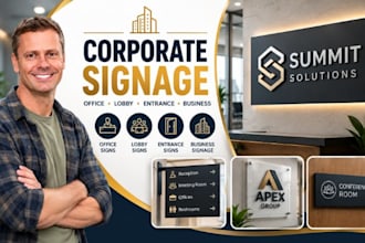 design corporate signage, office signs, lobby signs and business entrance signs
