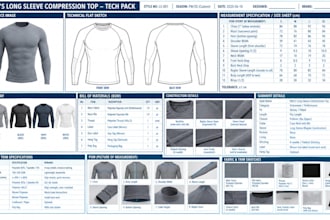 design a activewear tech pack for sport and gym wear