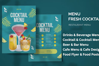design drinks cocktail beer juice iced coffee latte matcha smoothie flyer menu