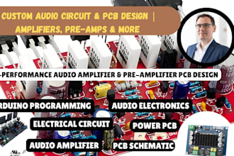 do a schematic and pcb, power audio amplifiers, pre amplifiers