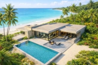 create beach house design, resort master plan and landscape rendering