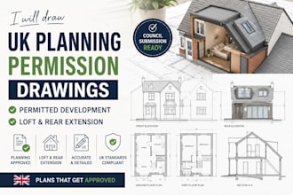 draw UK planning permission drawings, permitted development, loft rear extension