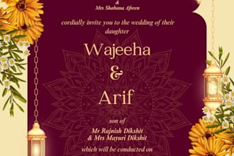 design modern wedding card, digital invitation in 24 hours