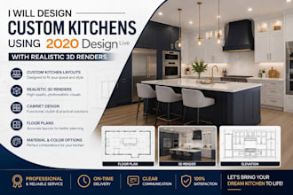 design custom kitchens using 2020 design with realistic 3d renders