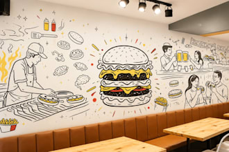 design custom mural wall art for restaurant cafe office and more