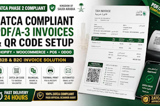 design zatca compliant invoice PDF a3 and qr code for shopify woocommerce