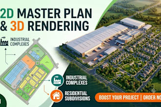 create 2d site master plan and 3d industrial or residential rendering