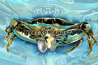 draw illustration of crab, lobster, turtle, manatee and more