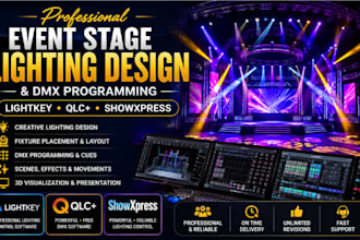 design event stage lighting and program dmx lightkey qlc, showxpress programming