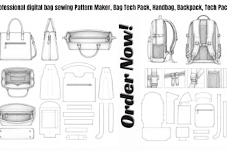 be your digital bag sewing pattern, leather bag, backpack tech pack, paper bag