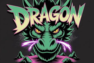 design vintage rock spirit rabbit dragon logo with custom illustration