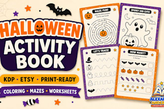 design halloween kids activity book coloring pages worksheets and kdp printable