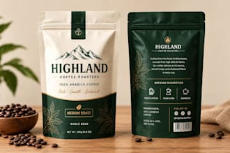 design coffee packaging, coffee bag, pouch, label and product packaging