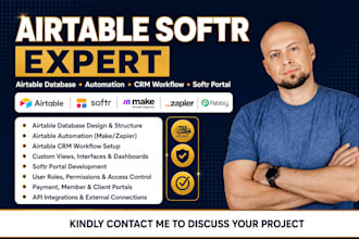 do airtable database, airtable automation, airtable crm workflow, softr portal