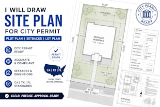 draw site plan for city permit, plot plan setbacks, ca tx fl lot plan