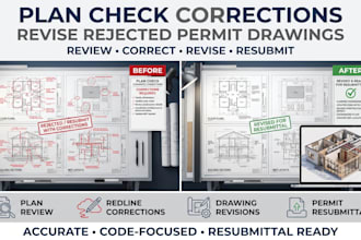 resolve plan check corrections and revise rejected permit drawings