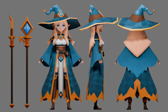 design stylized low poly game character, rigging animation and game ready model