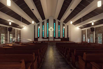 redesign 3d architecture church interior,auditorium stage,exterior facade render