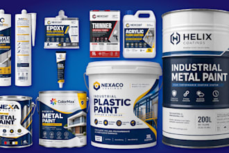 design paint bucket, tin, drum, adhesive tube, industrial chemical product label