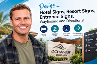 design hotel signs, resort signs, entrance signs, wayfinding and directional