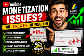 find and fix youtube monetization issues reused content adsense issues