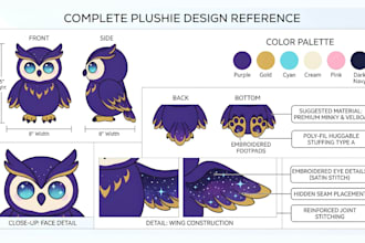 design custom plush reference sheet ych character for plushie toy production