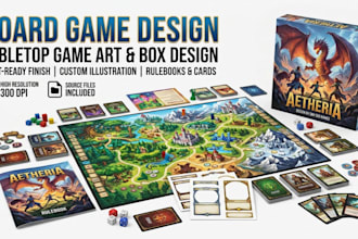 do custom board game design, tabletop game illustration, and box art