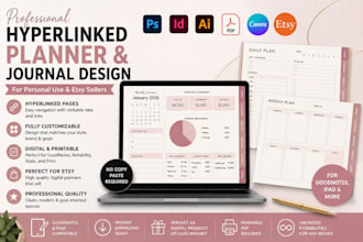 etsy digital planner, hyperlinked planner, digital journal, planner design