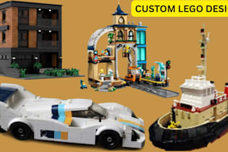 design custom lego moc display set, lego technic cars, house