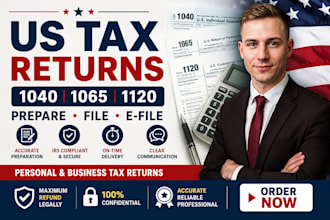 prepare, file and efile US tax returns 1040, 1065, 1120