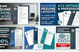 design or redesign a professional ats resume and CV template in microsoft word