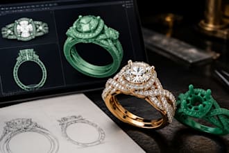 custom ring design, 3d jewelry cad and manufacturing ready jewelry 3d models