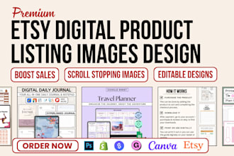 design custom etsy mockups, listing images, thumbnails video for digital product