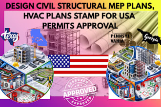 design civil structural mep plans, hvac plans stamp for usa permit approval