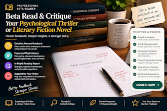 beta read and critique your psychological thriller or literary fiction novel