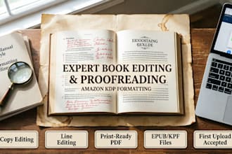 book editing, proofreading, copy edit and amazon KDP formatting