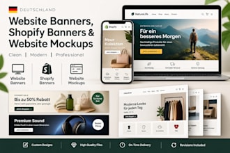 design german website banners, shopify banners, and professional website mockups