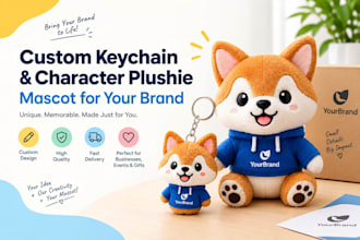 design a custom keychain and character plushie mascot for your brand