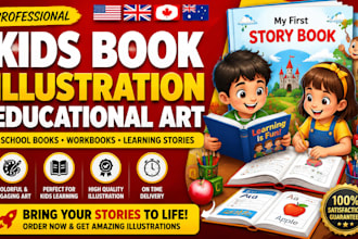 illustrate school books, kids learning, educational stories and workbooks