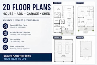 draw 2d house, adu, garage and shed floor plans