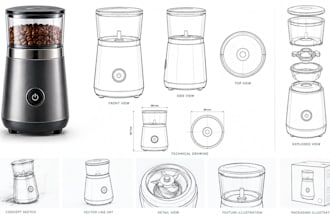create product illustration, product line art, vector art and technical drawing