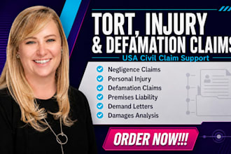 handle negligence, injury, defamation, and tort claims in the USA