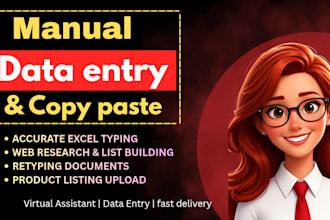 do data entry, product listing copy paste, and excel data typing