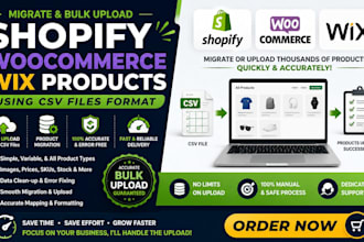 migrate and bulk upload shopify woocommerce wix products using CSV files format