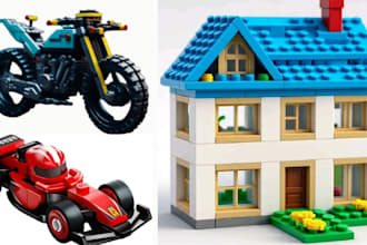 design 3d lego design set, moc, lego technic bike, car, ship, with instruction