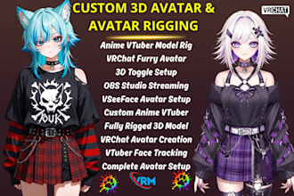 rig anime vtuber model, vrchat furry avatar, 3d nsfw toggle, obs studio vseeface