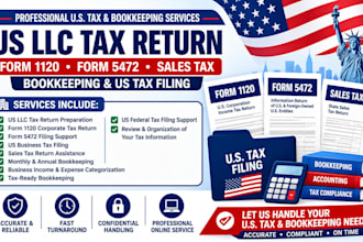 file US llc tax return, 1120, 5472, sales tax, bookkeeping, US tax filing as CPA