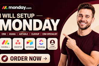 setup monday crm, asana, airtable interface, clickup, crm specialist