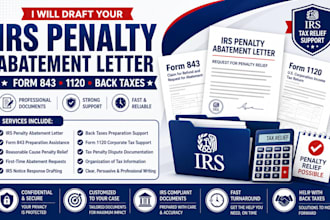 draft your irs penalty abatement letter and form 843, 1120, back taxes