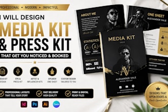 design media kit, press kit, one sheet epk, for musician, authors on canva